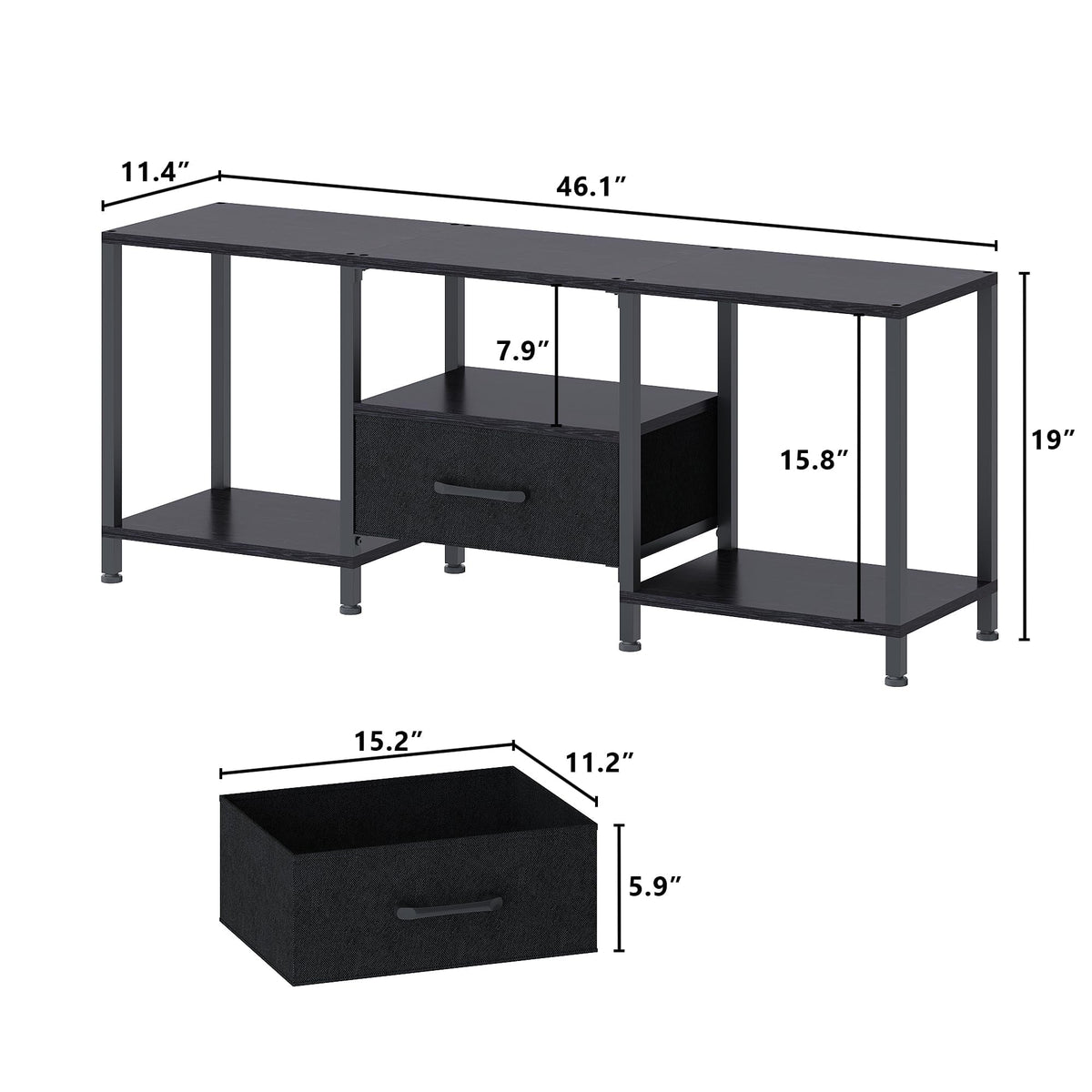 Black TV Stand with LED Lights and Fabric Drawer H94516