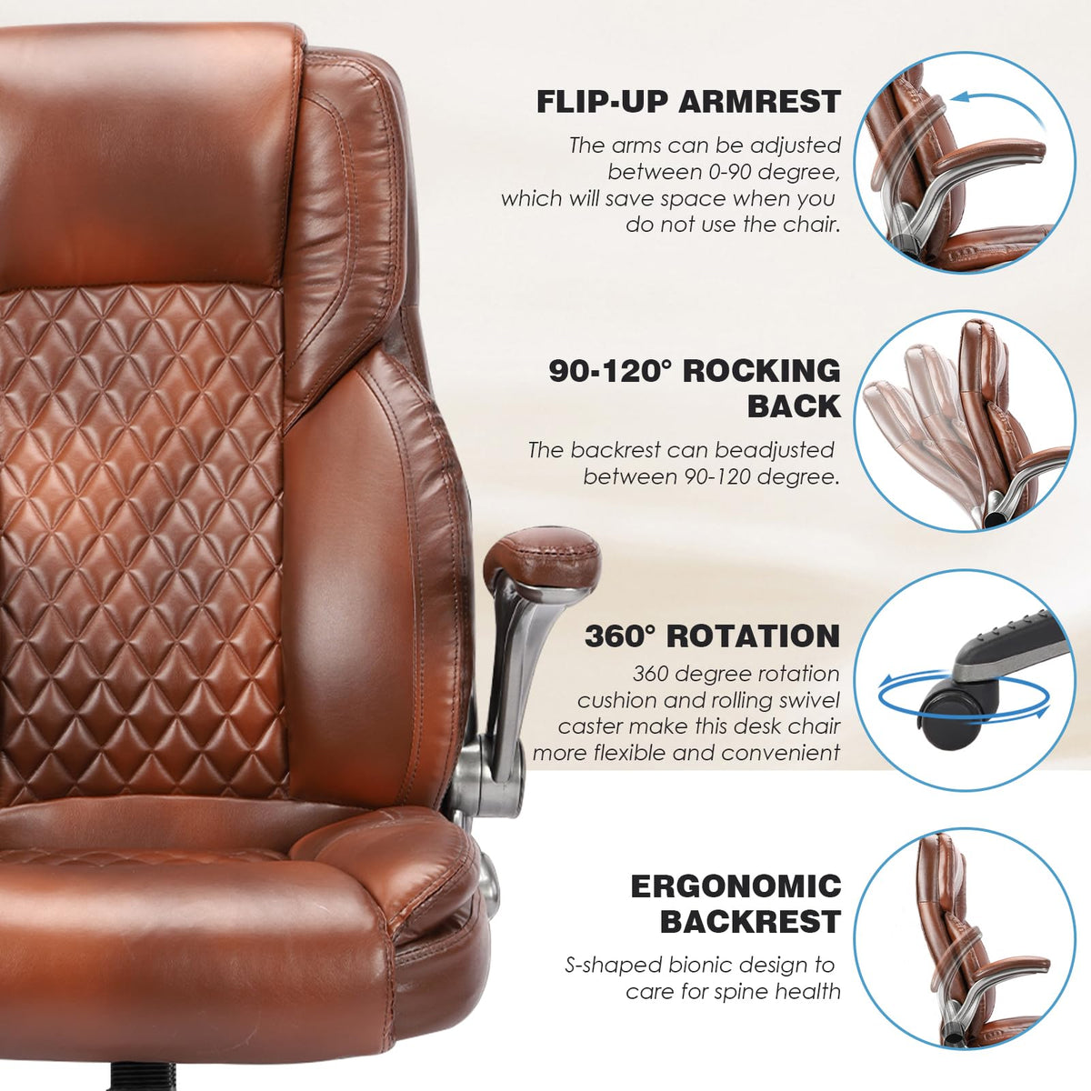 Brown Leather Executive Office Chair with Flip up Arms K761