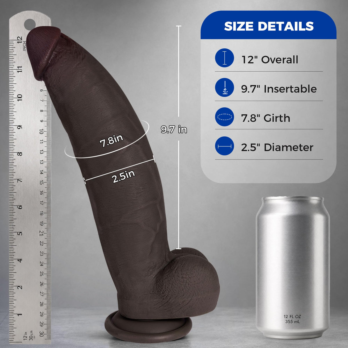 12 Inch Thick Black Dildo F999049