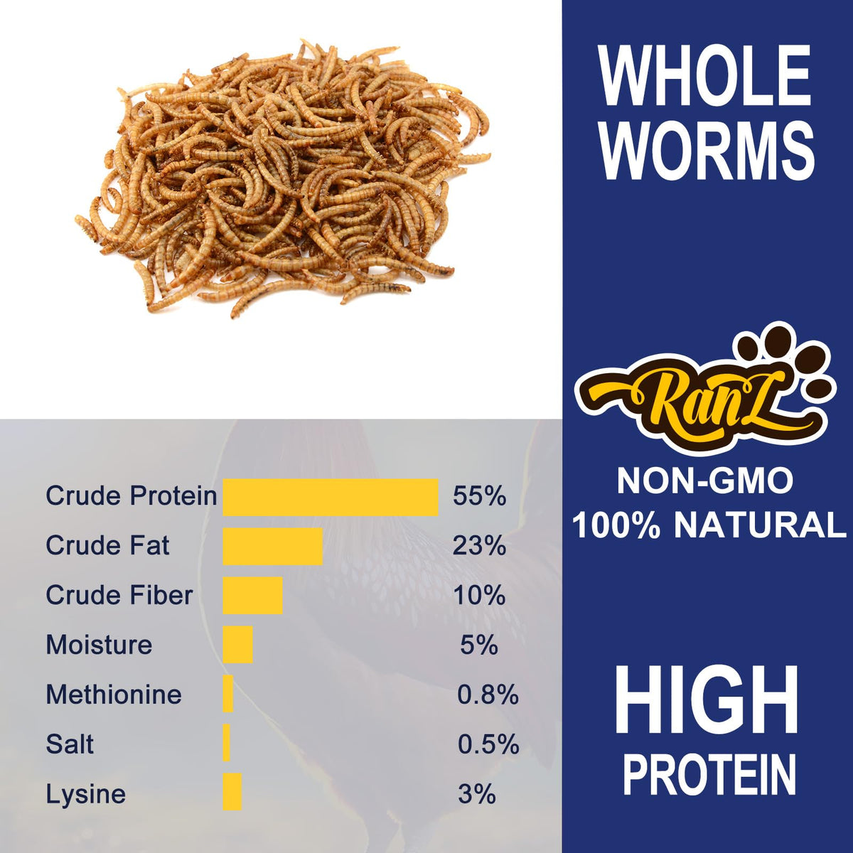20LBS Non-GMO Dried Mealworms High Protein Chicken Feed C6216