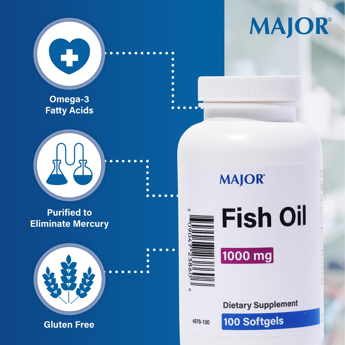 Omega-3 Fish Oil Supplement 1000mg 100 Softgels J91049
