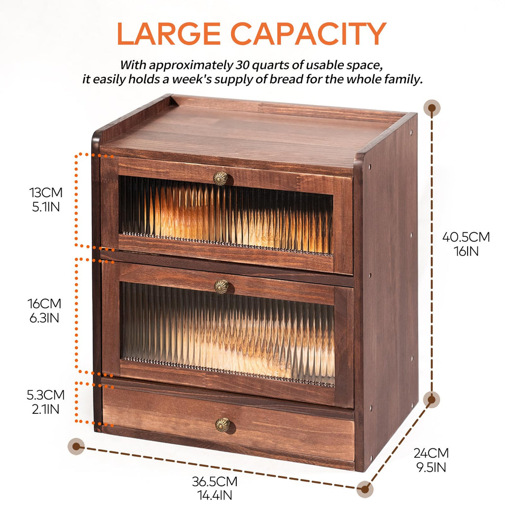 Wood Bread Box with Cutlery Drawer J475223