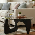 Modern Triangle Glass Coffee Table with Wood Base S59455
