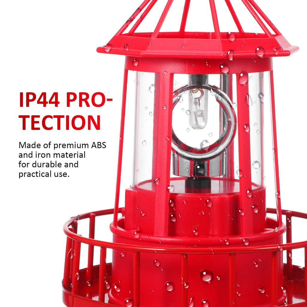Solar Powered Red Lighthouse Figurine with Rotating Garden Light C323929