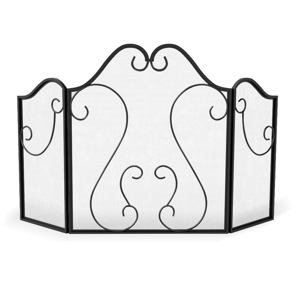 3-Panel Folding Fireplace Screen with Metal Mesh A935351