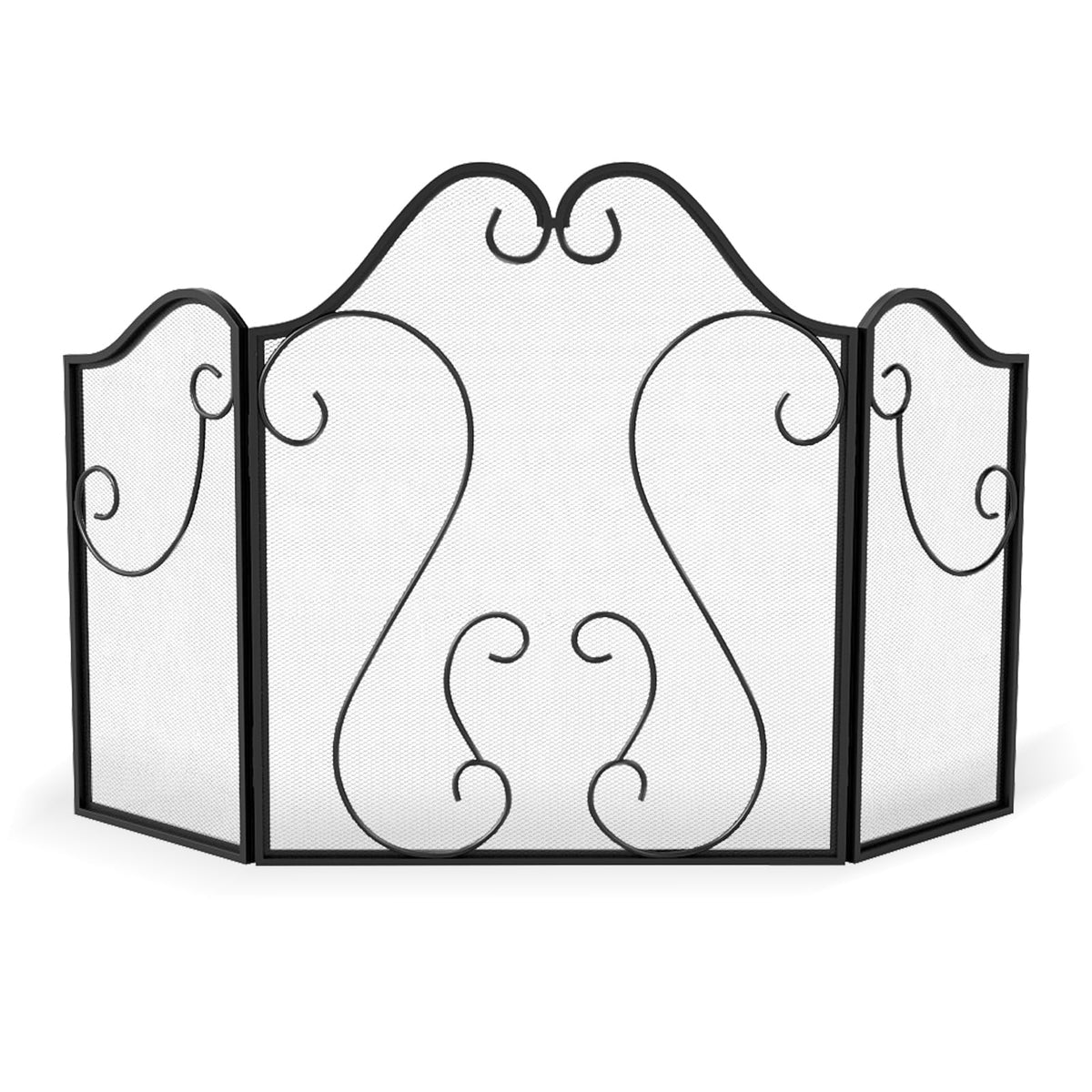 3-Panel Folding Fireplace Screen with Metal Mesh A935351