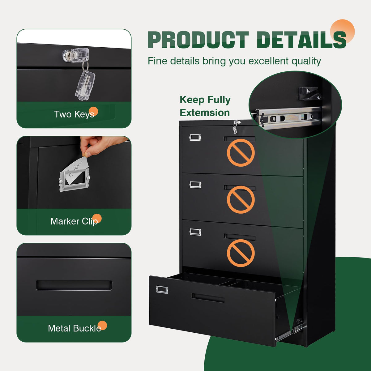4 Drawer Metal Lateral File Cabinet with Lock Y36639