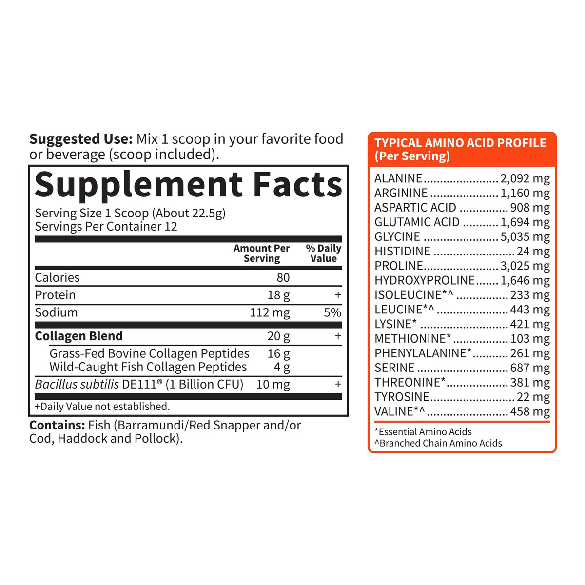 Marine & Grass-Fed Collagen Peptides Powder with Probiotics & BCAAs Unflavored N8818
