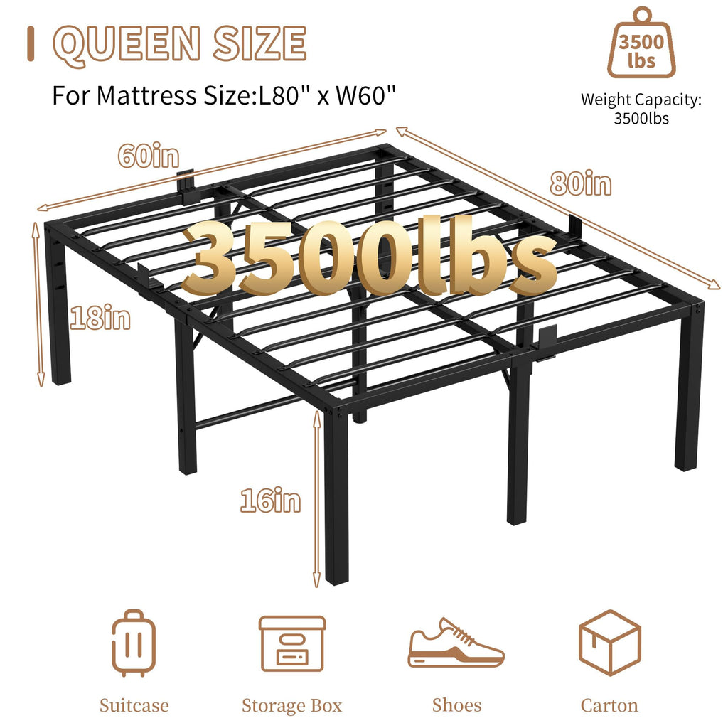 18 Inch Queen Size Black Metal Platform Bed Frame W357