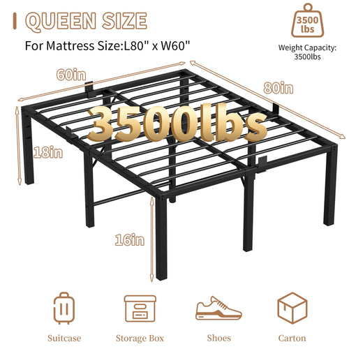 18 Inch Queen Size Black Metal Platform Bed Frame W357
