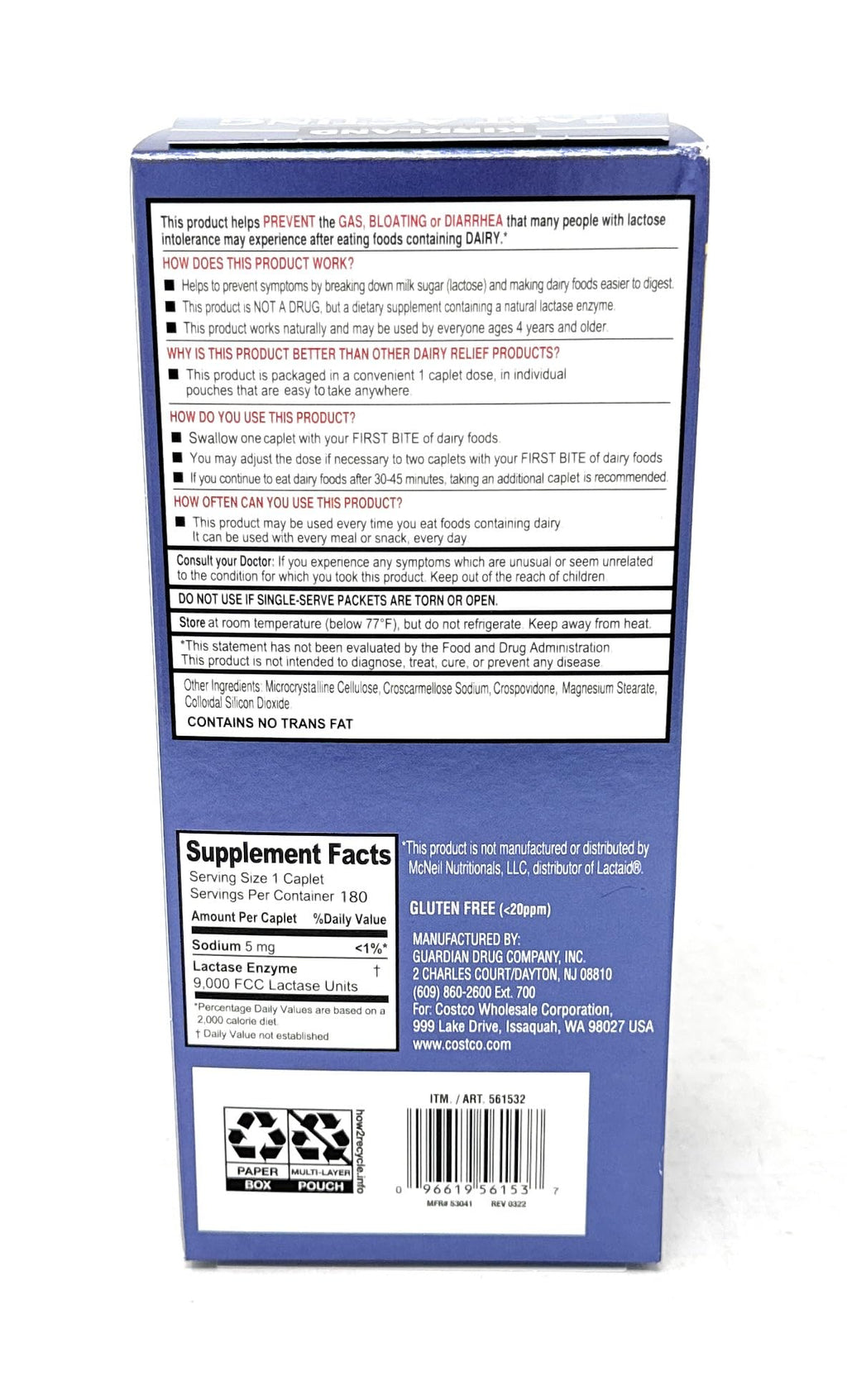 Fast Acting Lactase 180 Caplets Z748