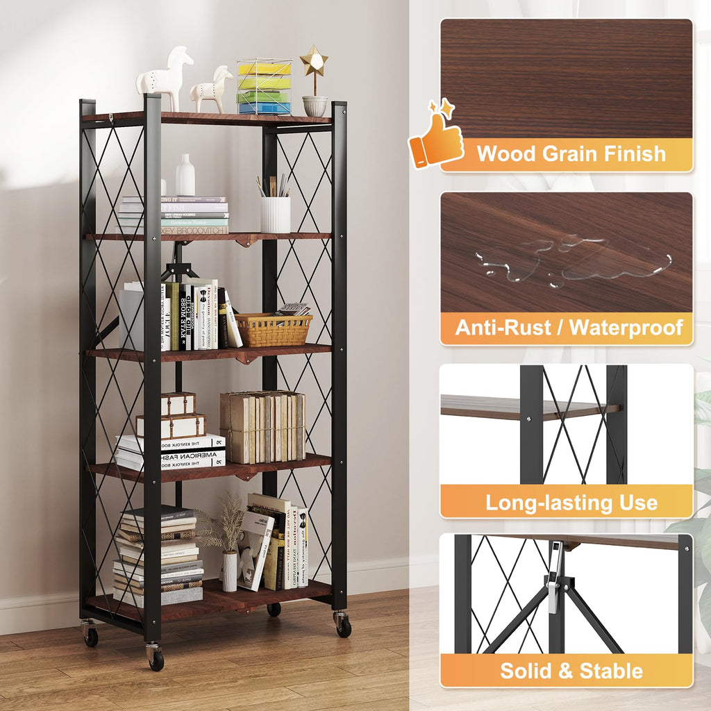 5-Tier Folding Storage Shelf with Woodgrain Finish K468