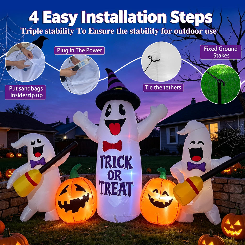 8FT LED Inflatable Ghosts with Pumpkins T427365