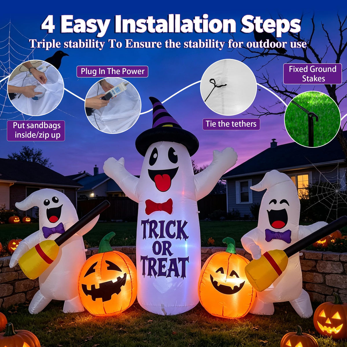 8FT LED Inflatable Ghosts with Pumpkins T427365