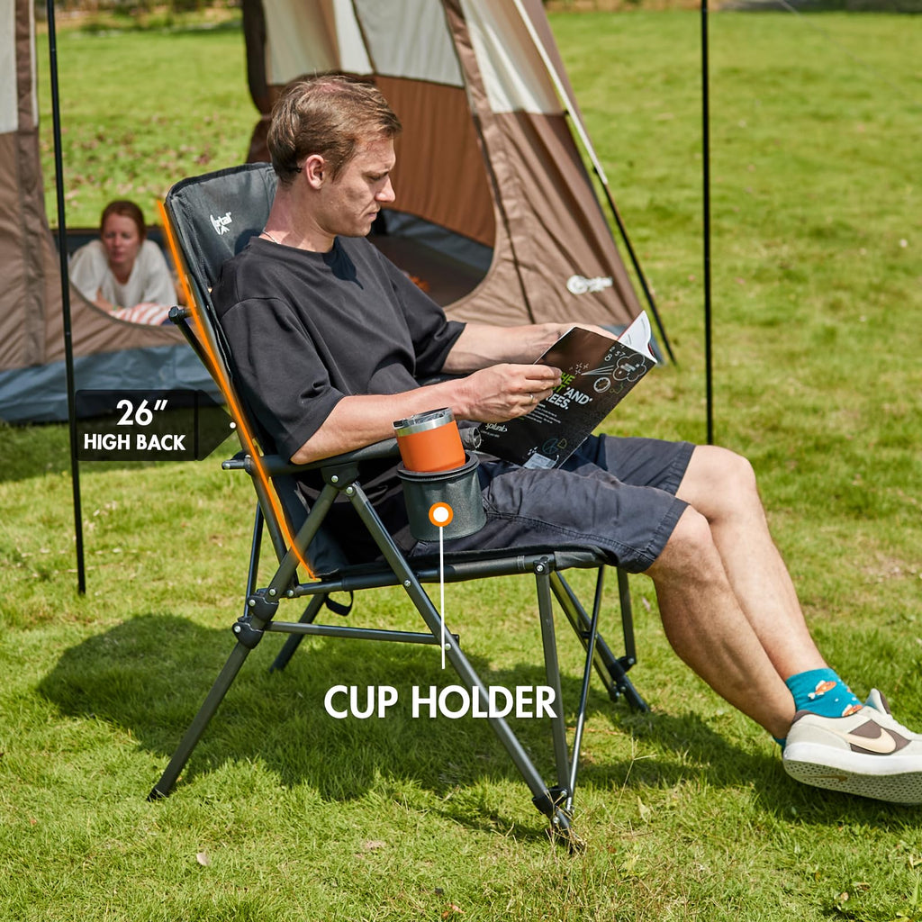 Oversized Folding Camping Chair with Cup Holder Black N7199