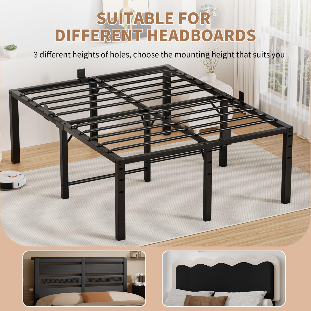 18 Inch Queen Size Black Metal Platform Bed Frame W357