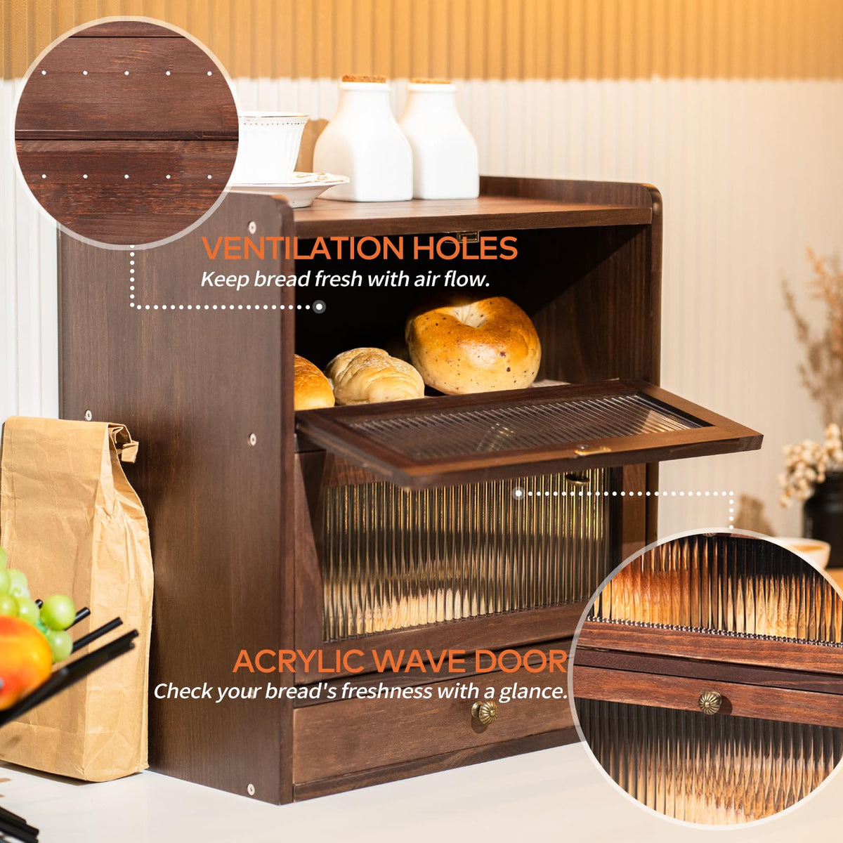 Wood Bread Box with Cutlery Drawer J475223