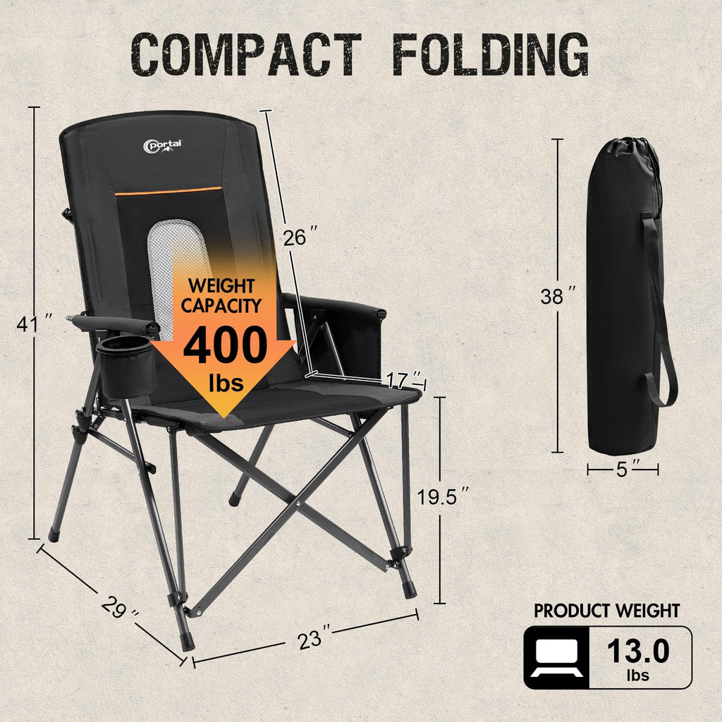 Oversized Folding Camping Chair with Cup Holder Black N7199