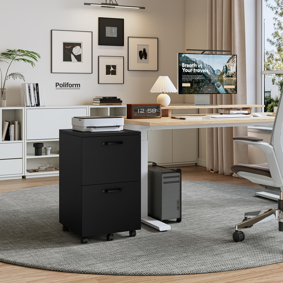 Black 2 Drawer Rolling Wood Filing Cabinet Z480