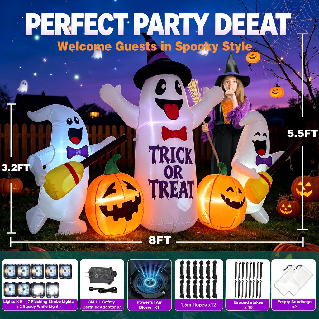 8FT LED Inflatable Ghosts with Pumpkins T427365