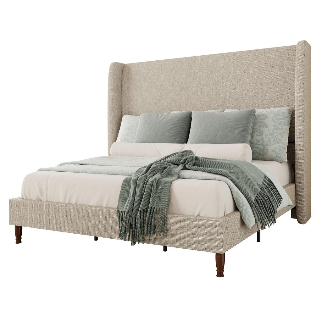 Queen Size Upholstered Wingback Headboard Bed Frame Y990