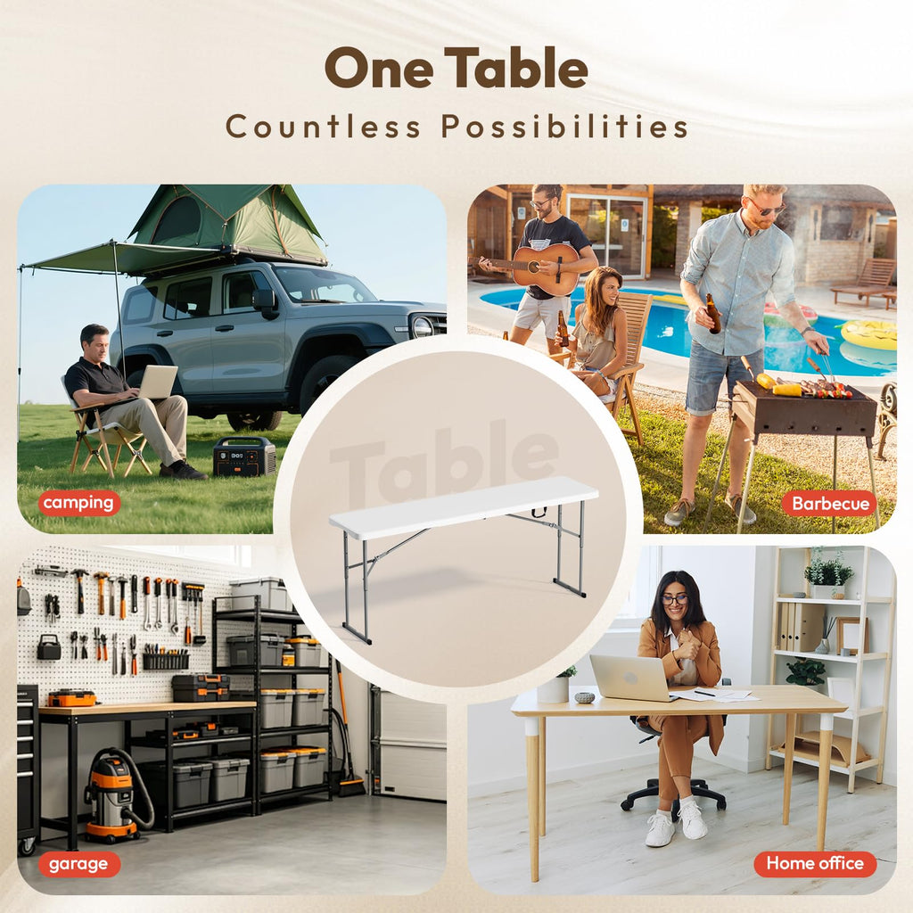 White 6 FT Narrow Folding Table with Carrying Handle D936211