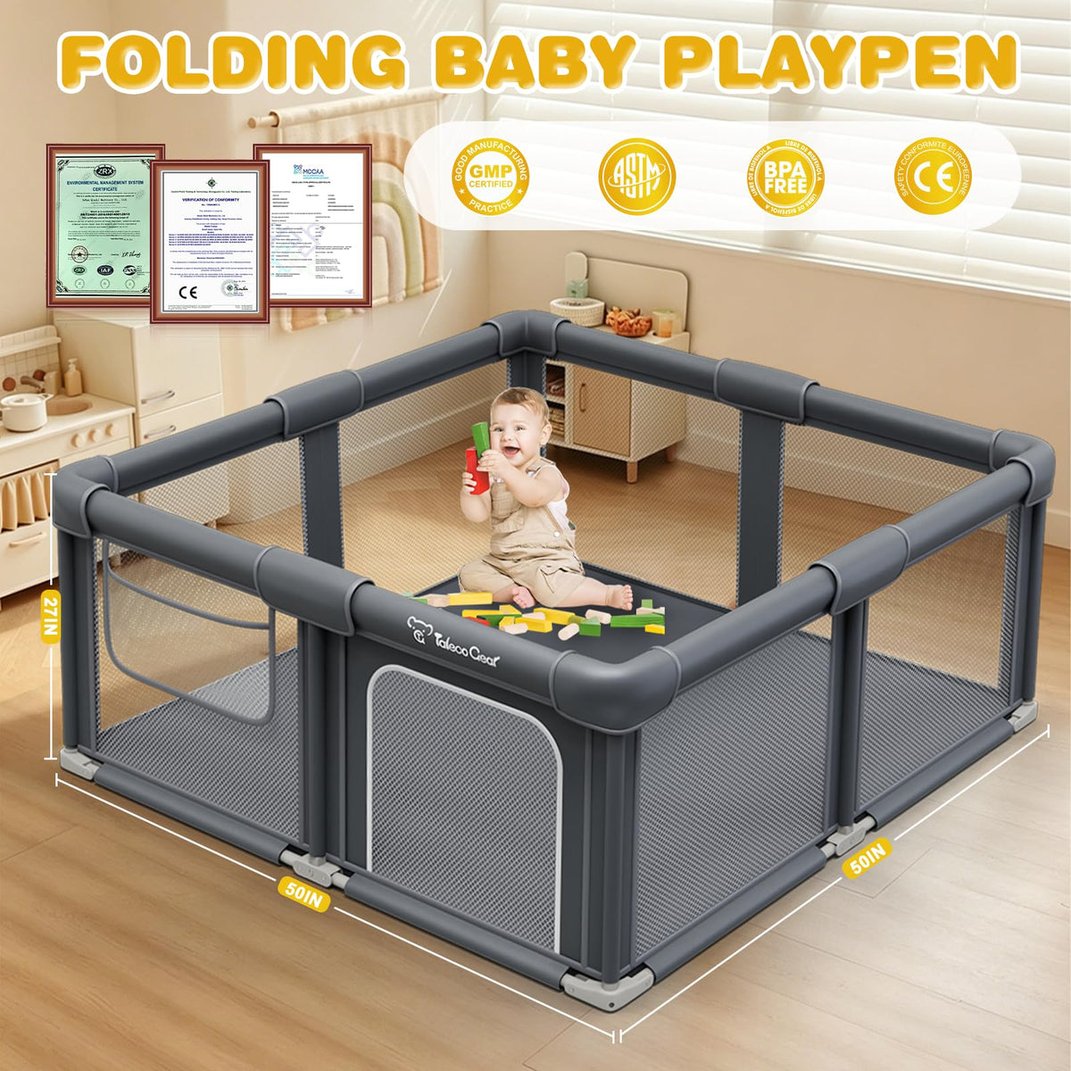 Foldable Baby Playpen with Mat F146