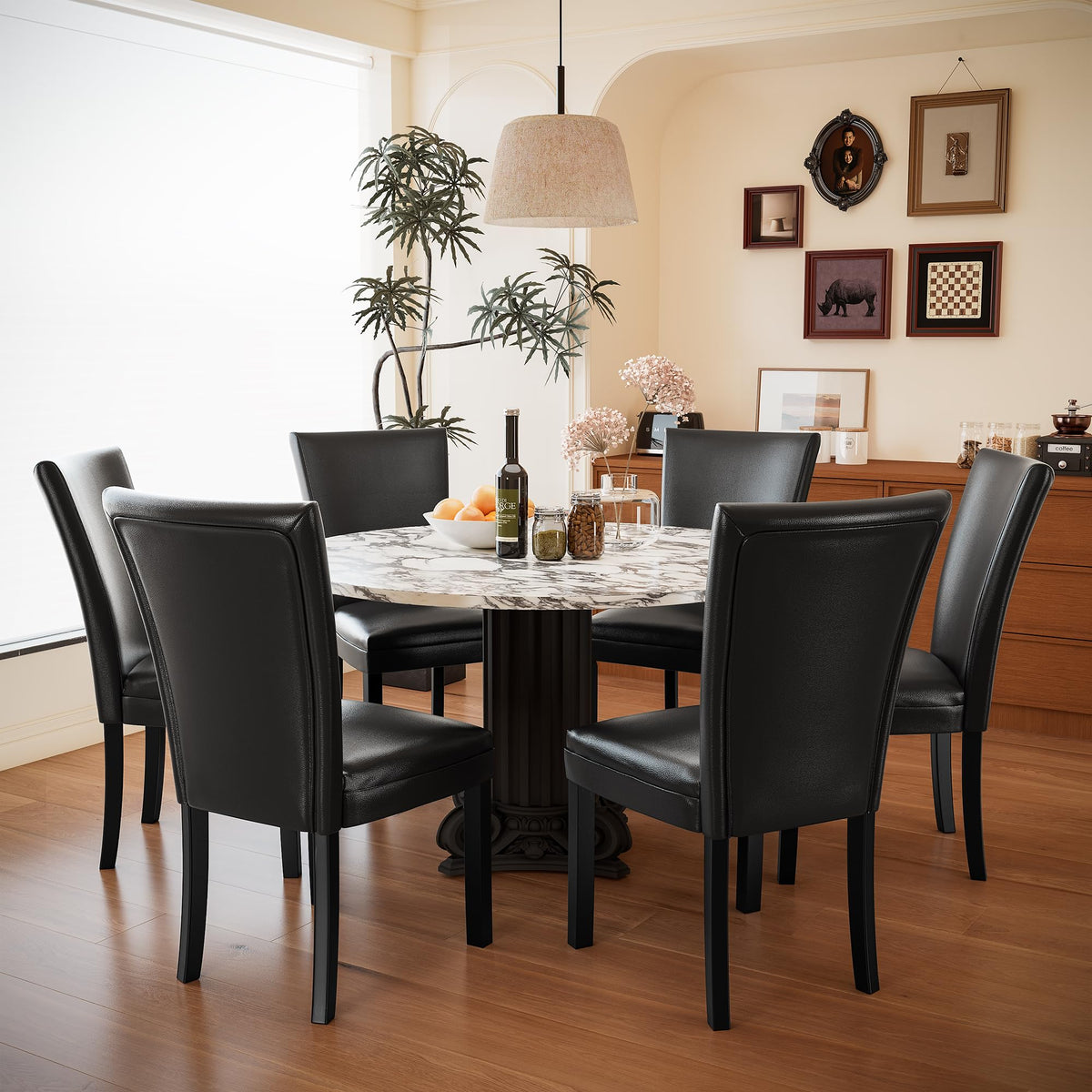 Set of 6 Solid Wood Upholstered Dining Chairs K415
