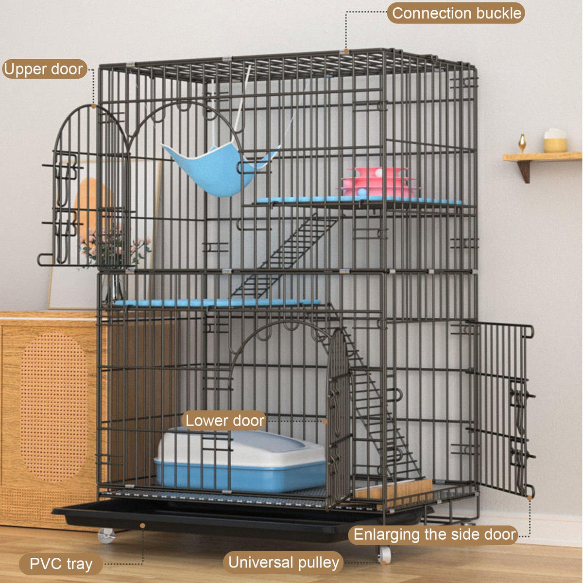 Collapsible Metal Wire Cat Cage with Wheels R71177