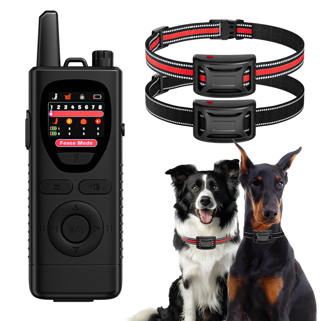 Wireless Dog Fence System 2-in-1 Pet Containment Training Collar IPX6 Waterproof Rechargeable Black Red T247
