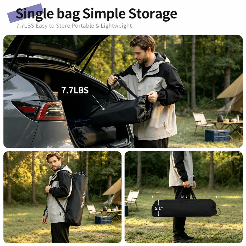 Square Folding Adjustable Height Camping Table, Black E87980