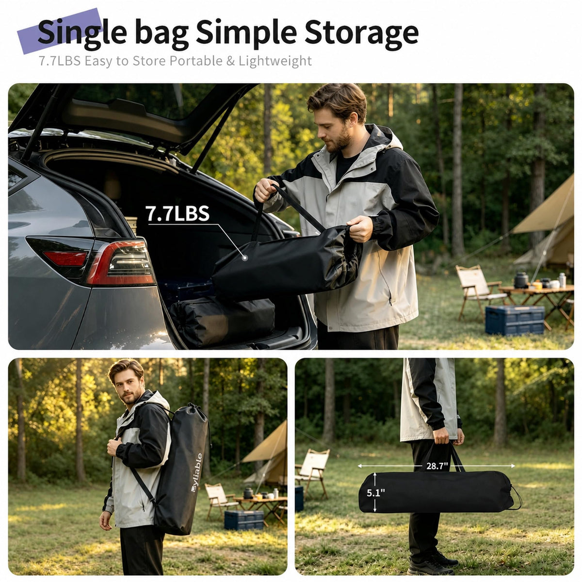 Square Folding Adjustable Height Camping Table, Black E87980
