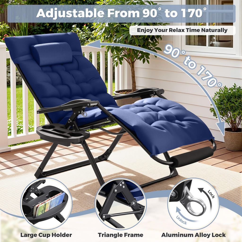 Oversized Blue Zero Gravity Chair with Cushion and Cup Holder O6223