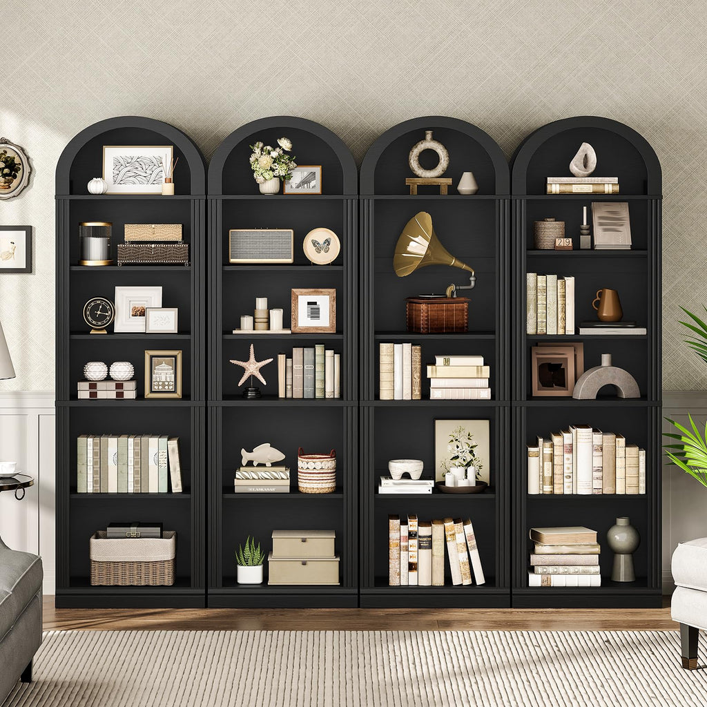 75.8" Tall Narrow 6-Tier Arched Wooden Bookshelf, Black A1733