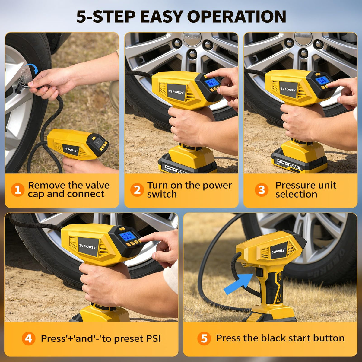 Cordless Tire Inflator Portable Air Compressor 160PSI E907