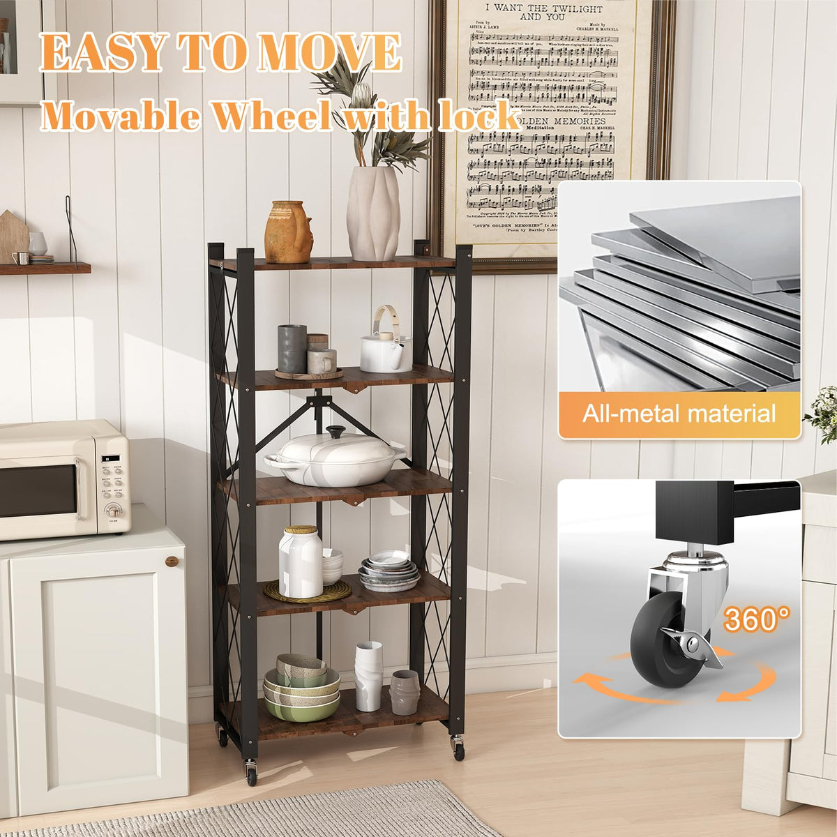 5-Tier Folding Storage Shelf with Woodgrain Finish K468