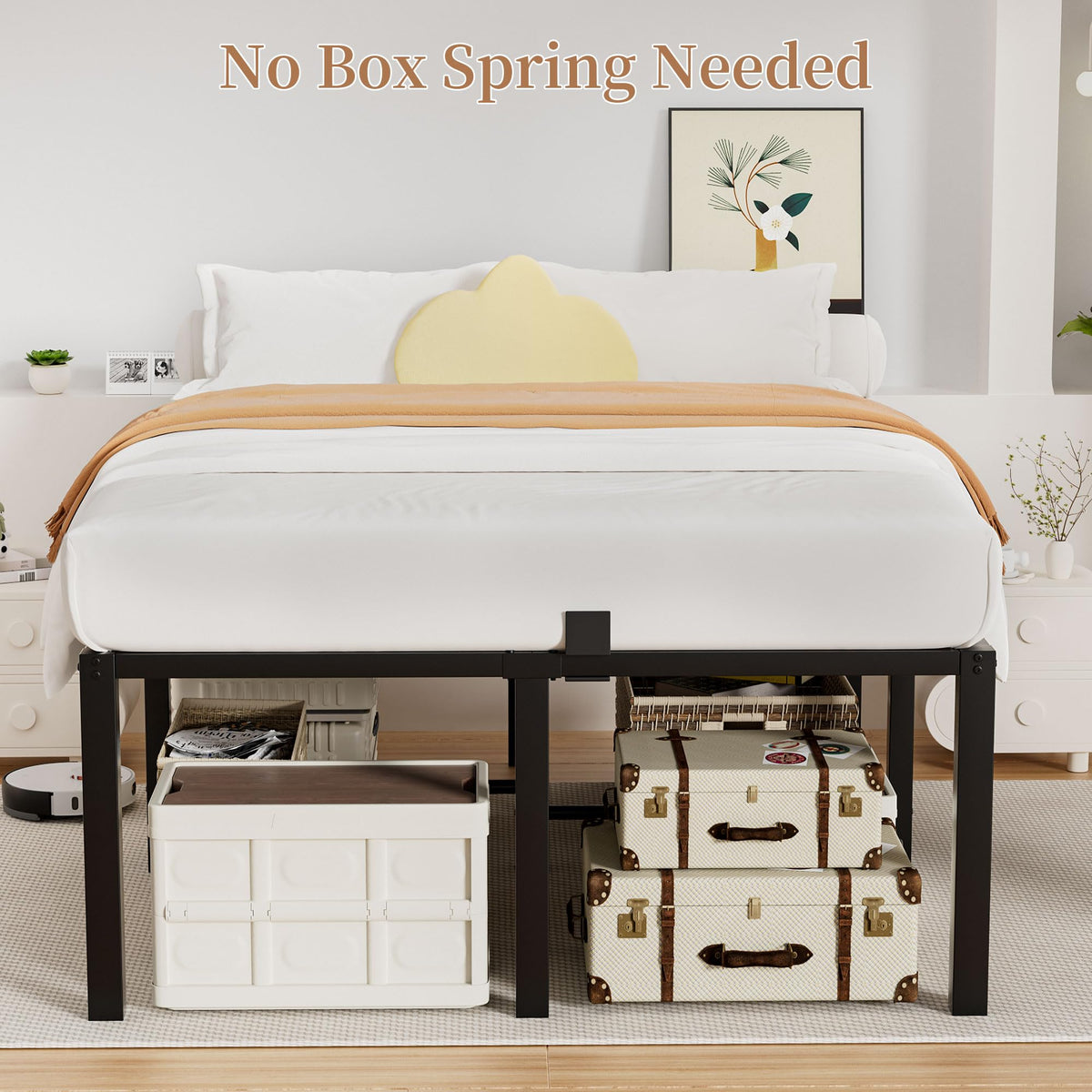 18 Inch Queen Size Black Metal Platform Bed Frame W357