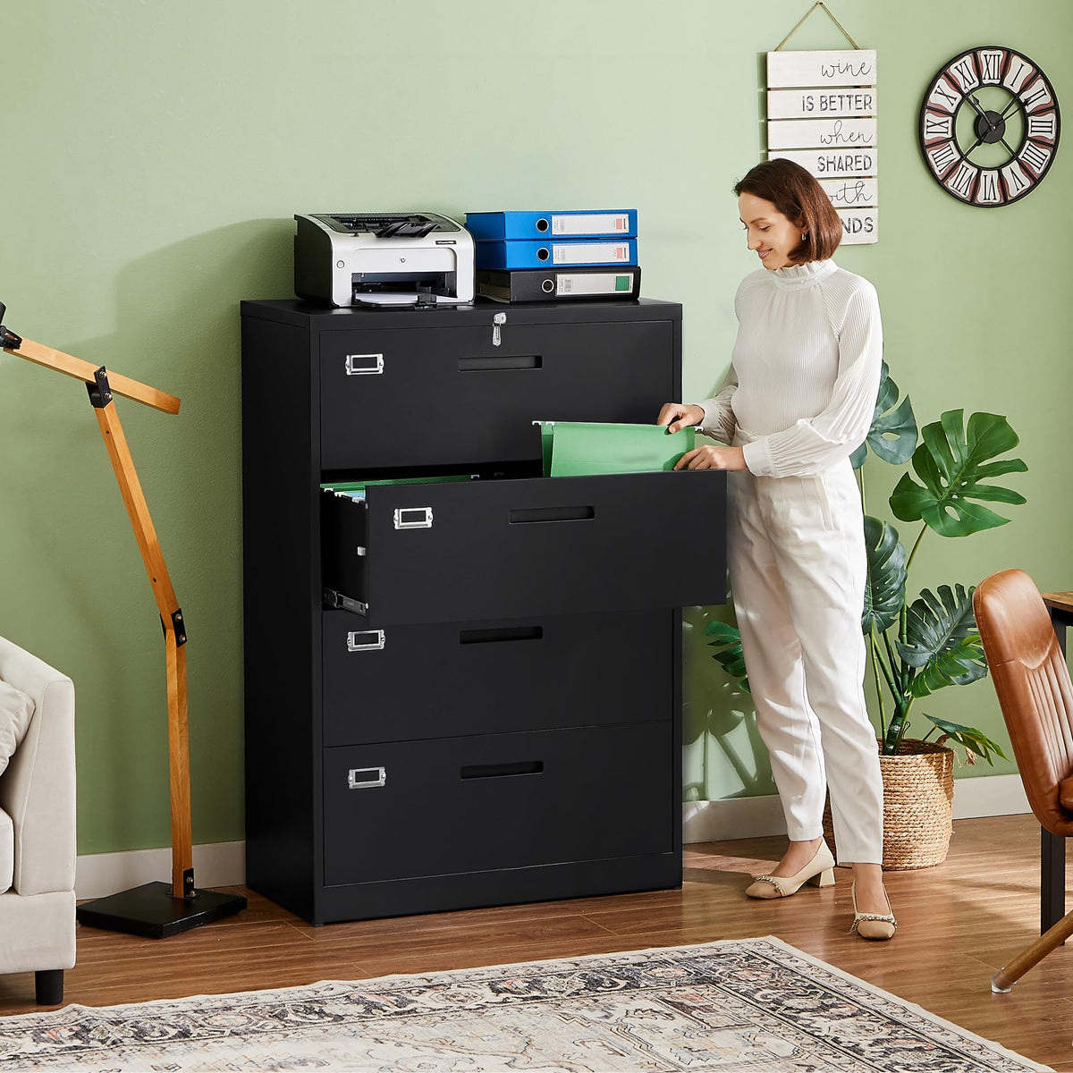 4 Drawer Metal Lateral File Cabinet with Lock Y36639
