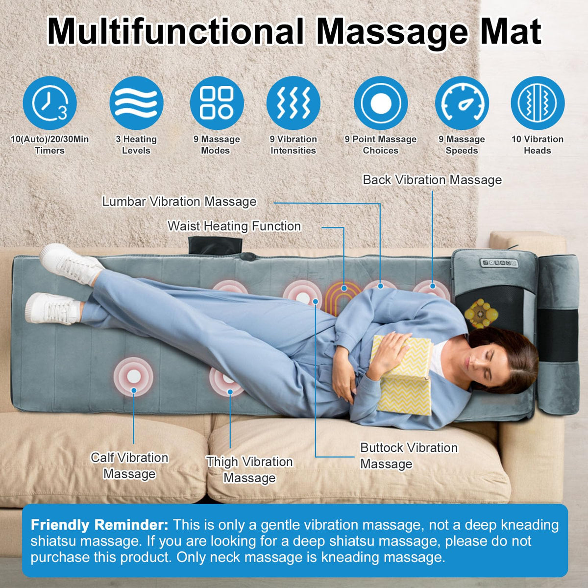 Heated Full Body Massage Mat with 10 Vibrating Nodes N42254