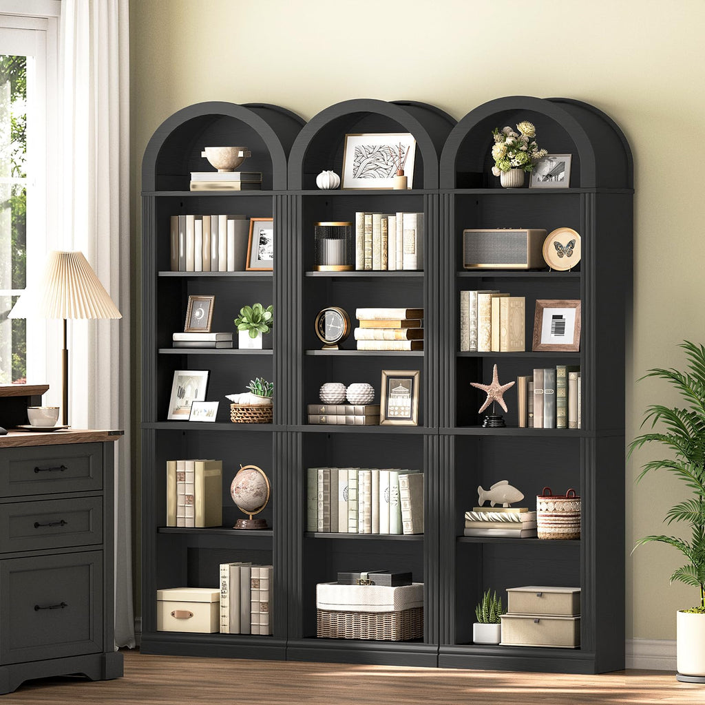 75.8" Tall Narrow 6-Tier Arched Wooden Bookshelf, Black A1733
