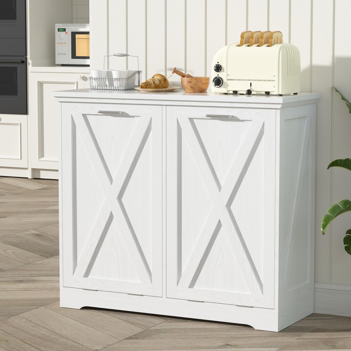 10 Gallon White Tilt Out Trash Can Cabinet L37957