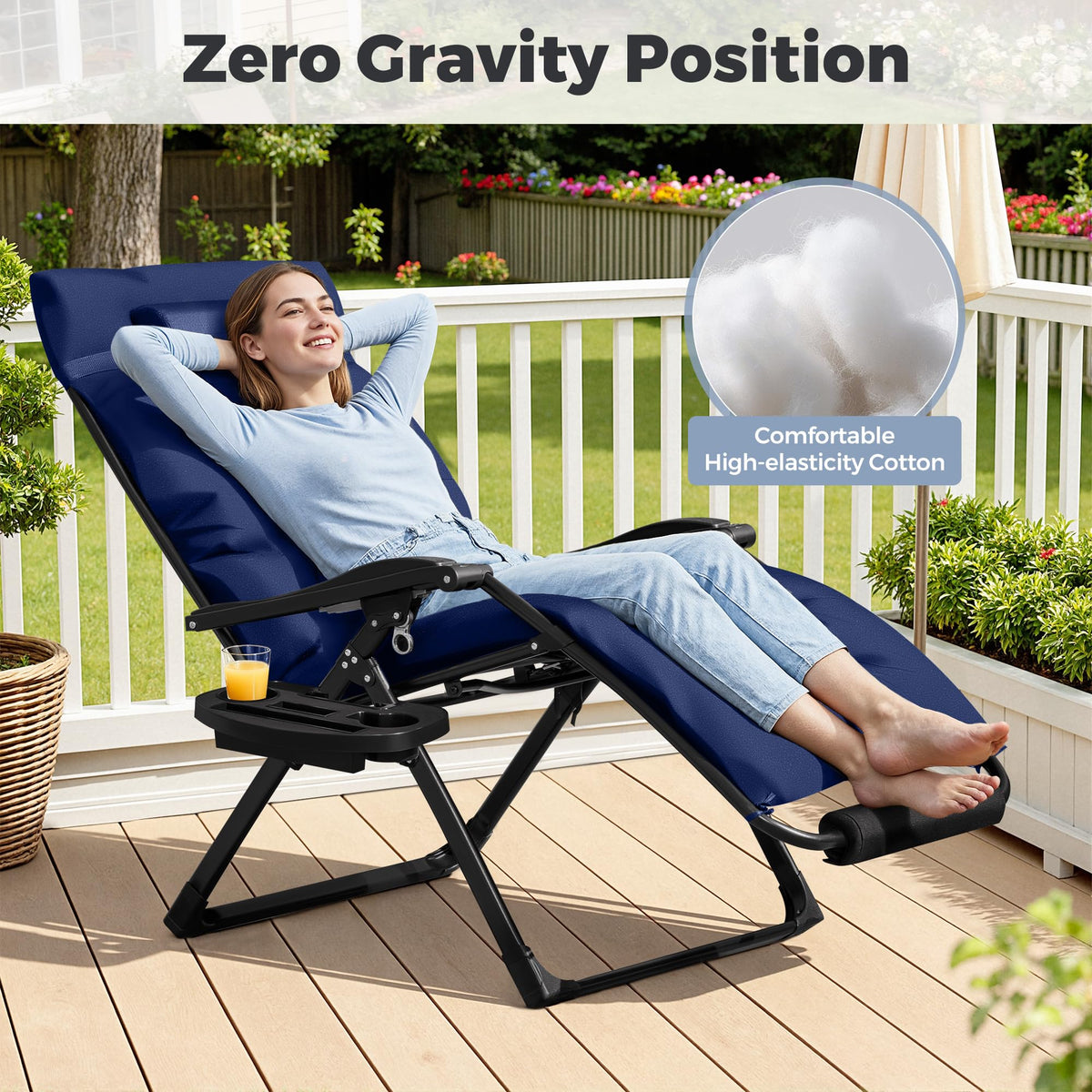 Oversized Blue Zero Gravity Chair with Cushion and Cup Holder O6223