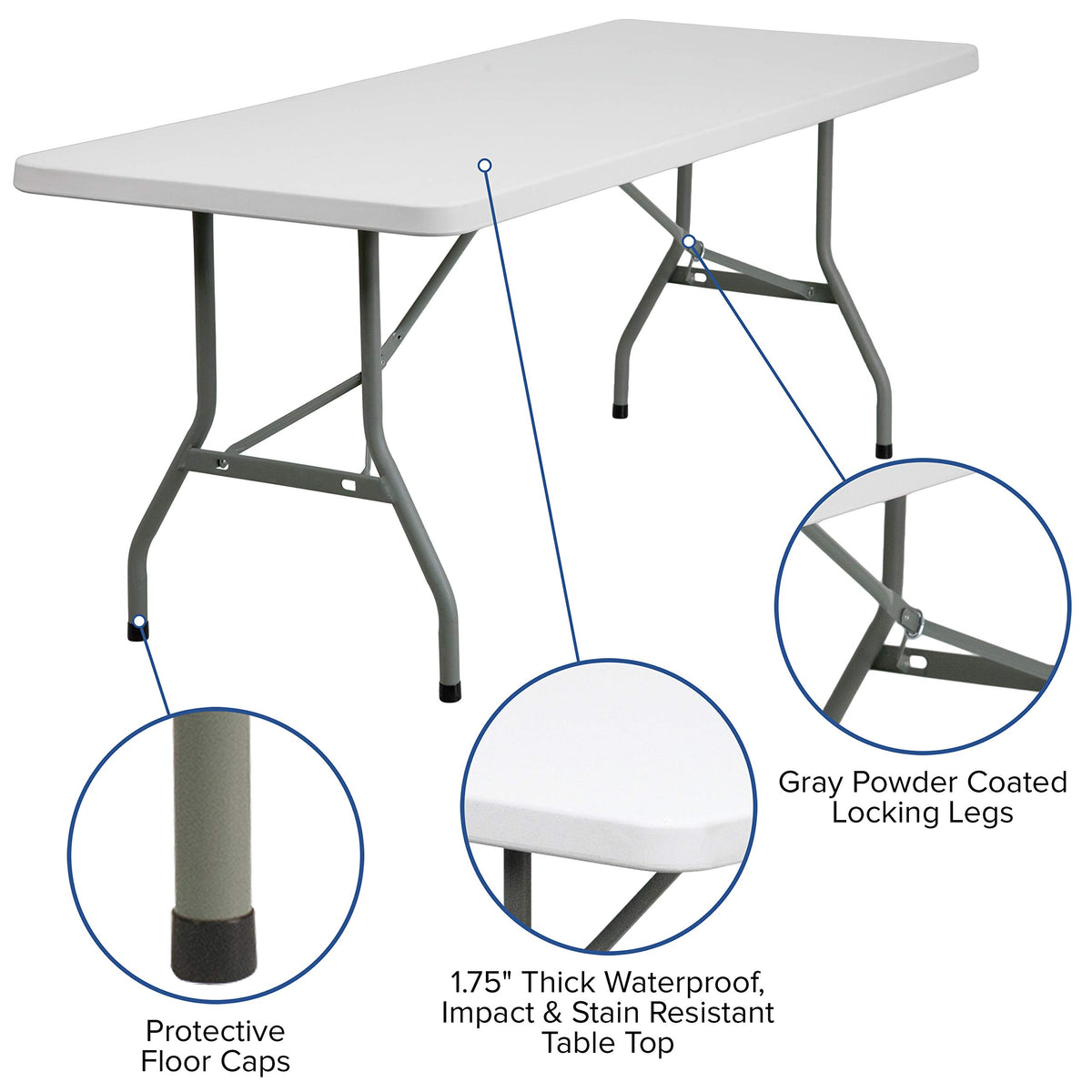 15 Pack 6-Foot Granite White Plastic Folding Table R523