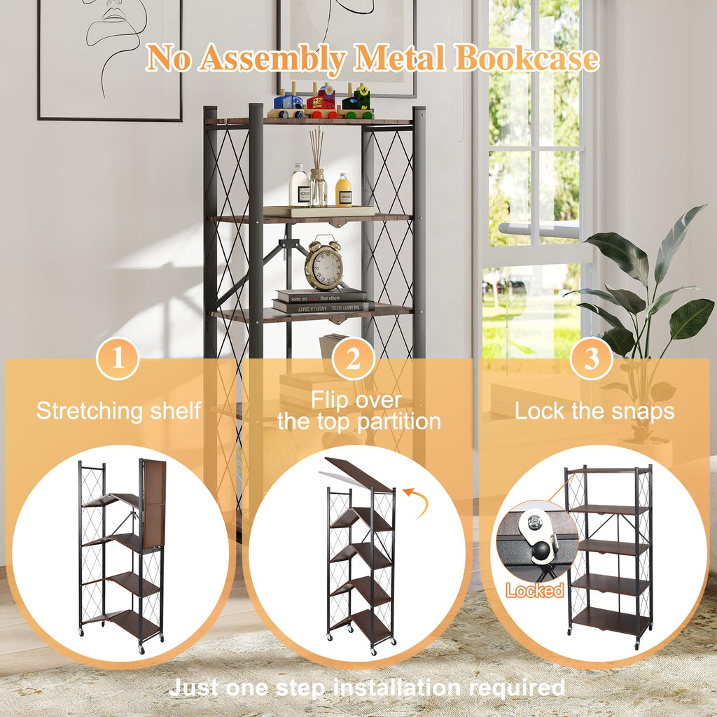 5-Tier Folding Storage Shelf with Woodgrain Finish K468
