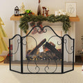 3-Panel Folding Fireplace Screen with Metal Mesh A935351