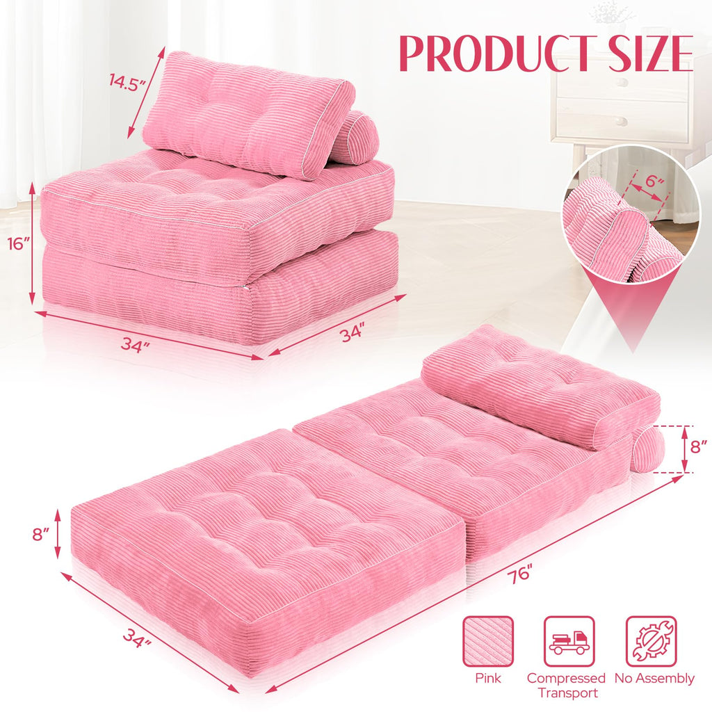 Folding Sofa Bed Convertible Sleeper Chair Bed with Pillow X7278