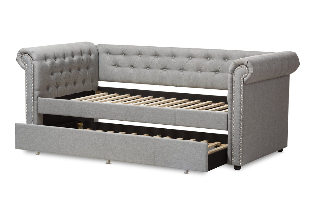 Light Beige Fabric Trundle Daybed T716381
