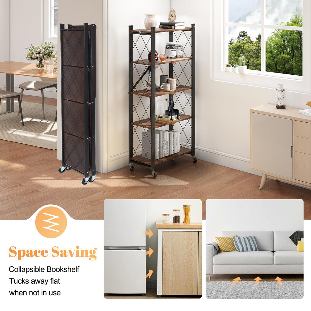 5-Tier Folding Storage Shelf with Woodgrain Finish K468