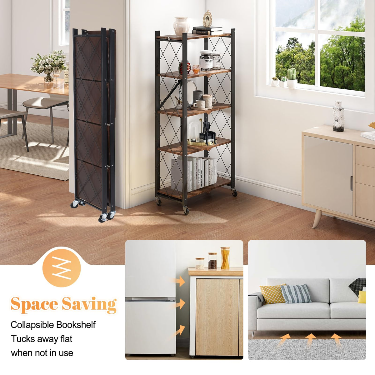 5-Tier Folding Storage Shelf with Woodgrain Finish K468