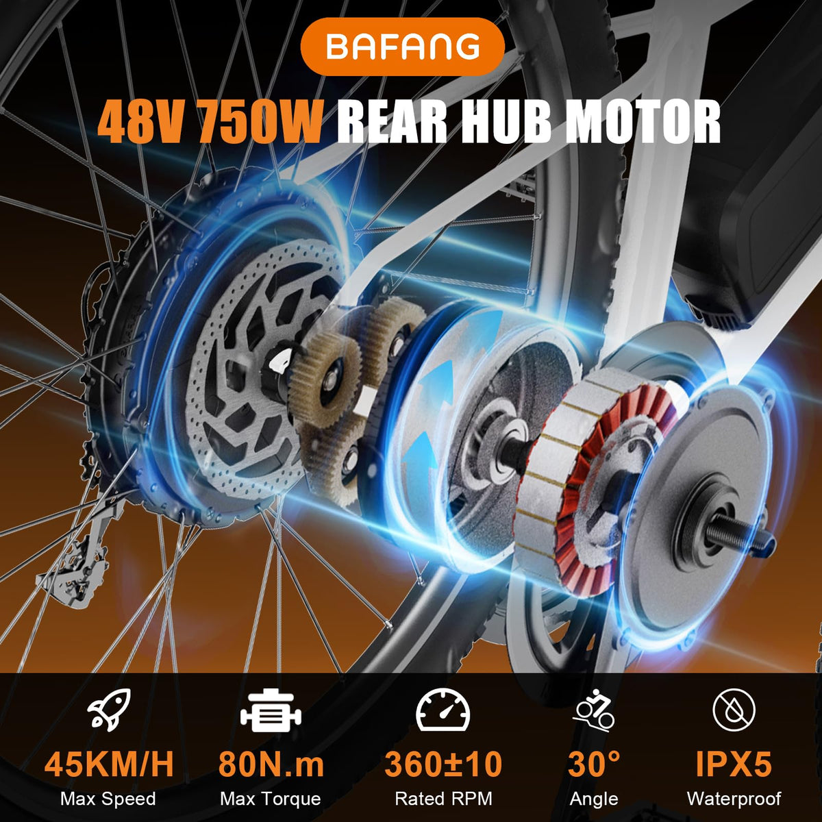 48V 750W Electric Bicycle Conversion Kit Rear Hub Motor Wheel W5127